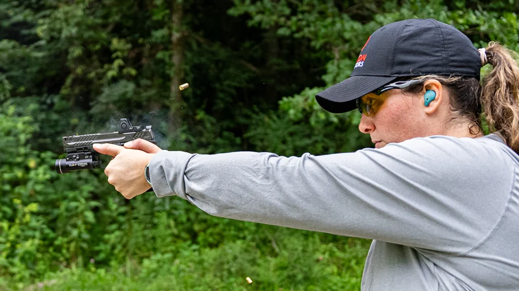 The Smith & Wesson, Compact Carry Comp pistol, is in the middle of the new Carry Comp pistol line in size and weight.