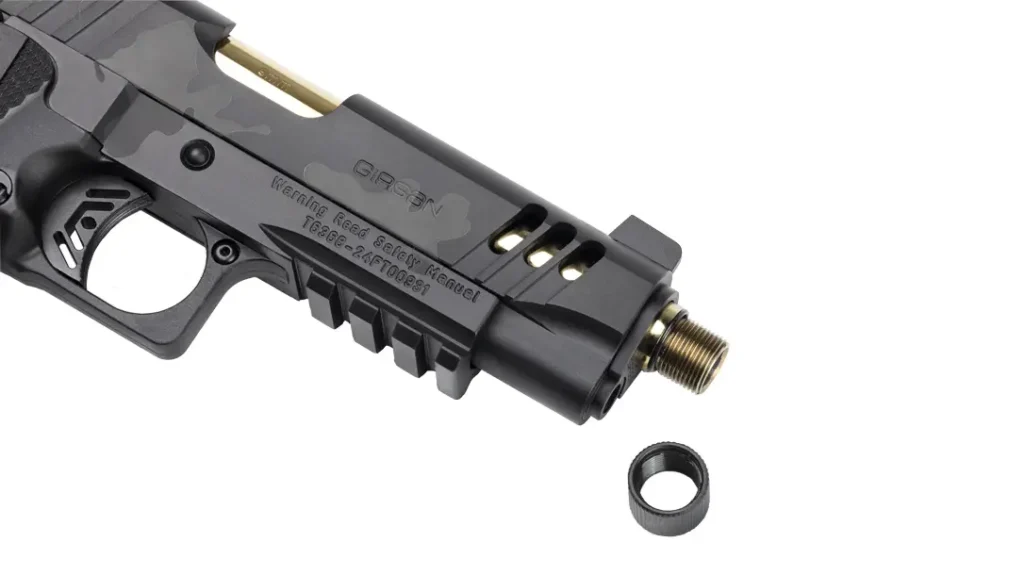 The Girsan Witness 2311 B C BX comes with a threaded barrel.