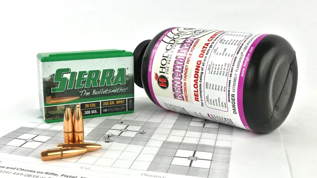 Hodgdon Benchmark powder and Sierra GameKing bullets.