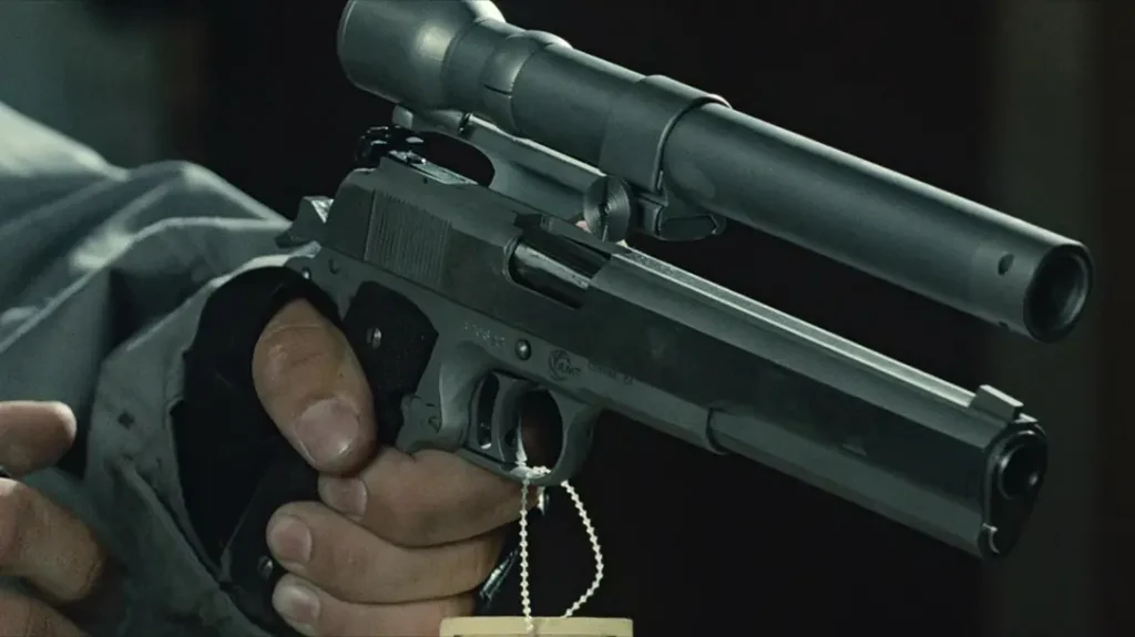 Laser sights were improvised on an AMT 1911. 