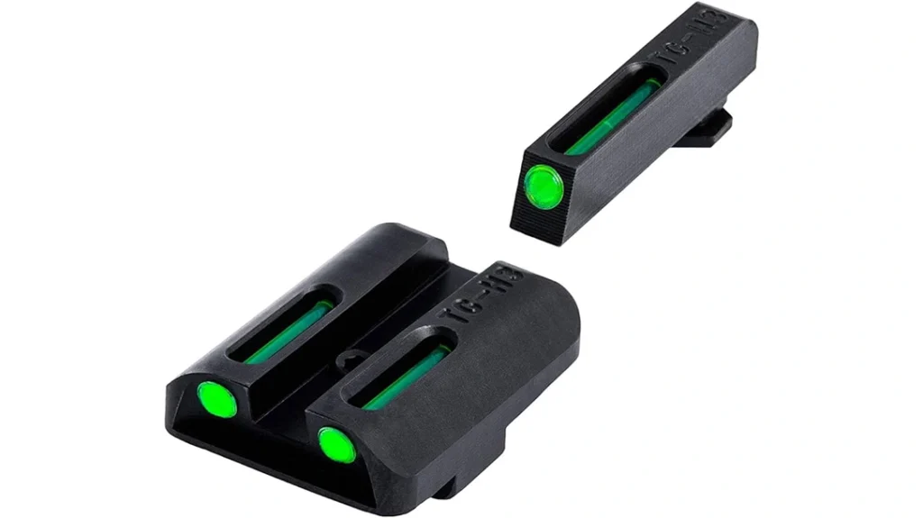 Fiberoptic aftermarket Glock sights offer a bright sight picture in low-light conditions.