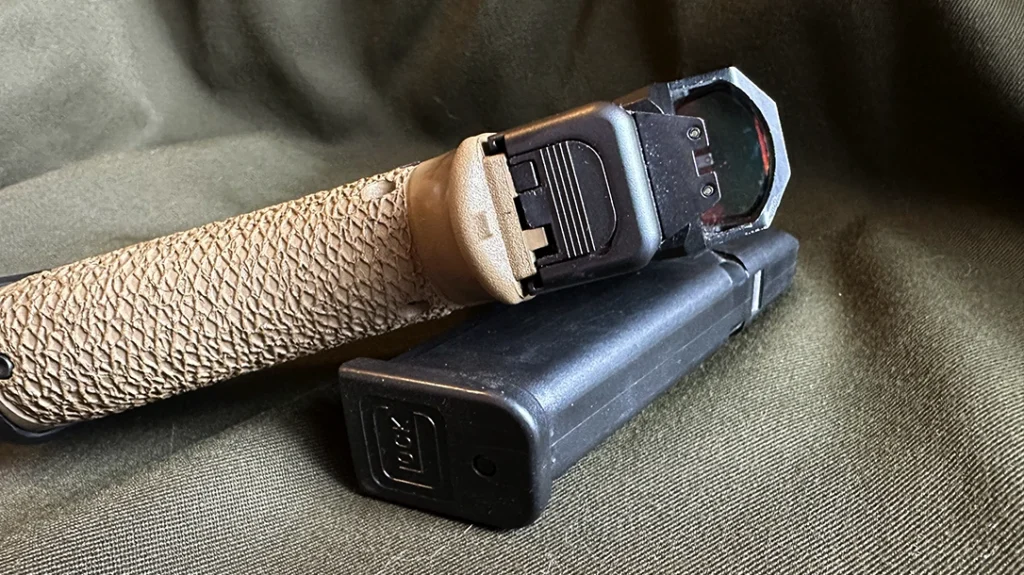 Suppressor height sights allow co-witnessing with red dot optics.