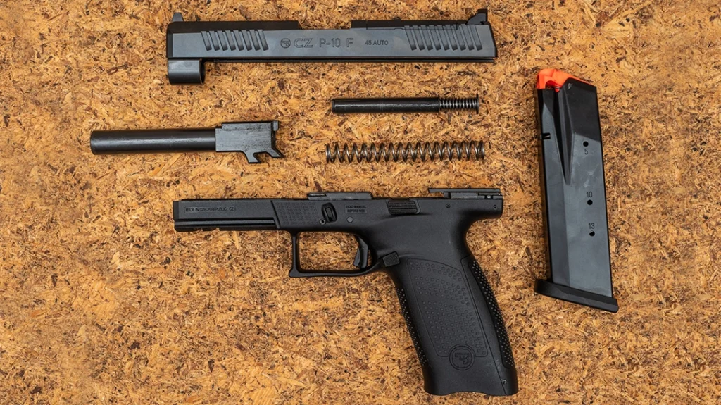 The takedown is basically identical to that of a Glock-style pistol.