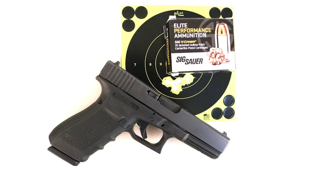 At 12 meters, my Glock 20 rescue shoots plenty straight.