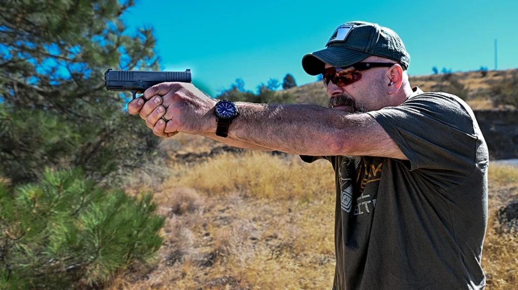 The author shooting his Glock 30S / 30 FrankenGlock.