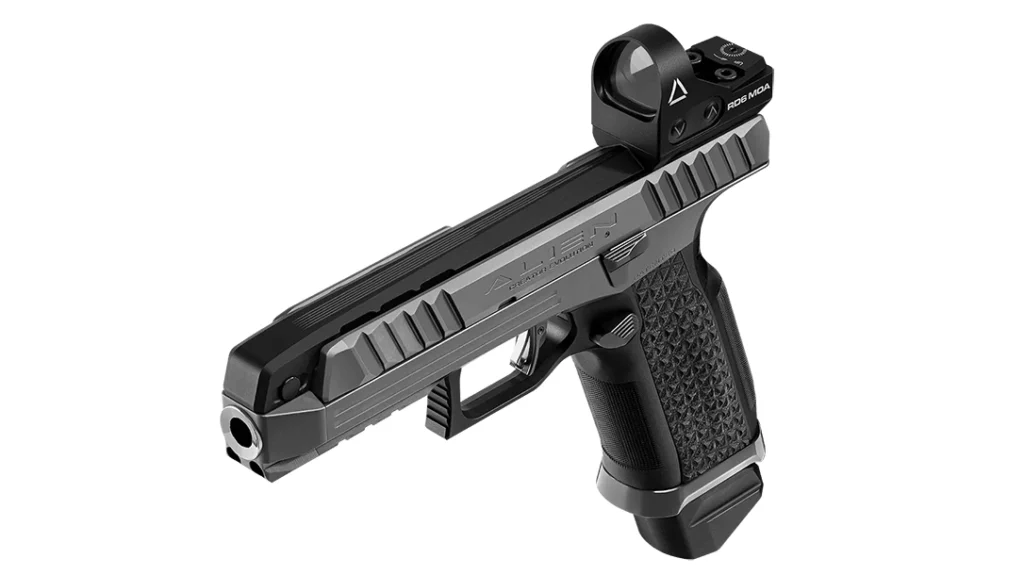 This optic has a 6 MOA reticle with adjustable brightness and locking zero, designed with the C-MORE RTS footprint.