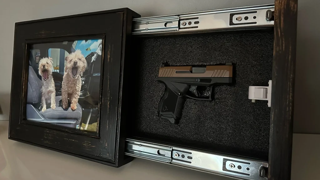 The Liberty Home Concealment picture frame hides your pistol behind any 8 x 10 picture frame in the house.