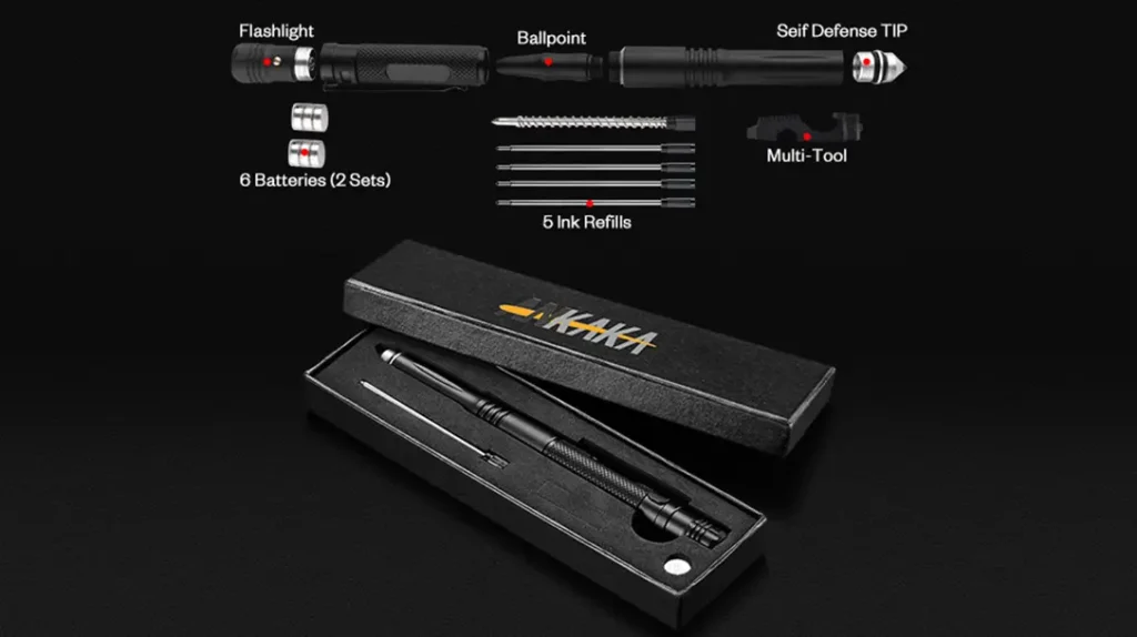 The multi-tool aspects of the Tactical Pen from Akaka.