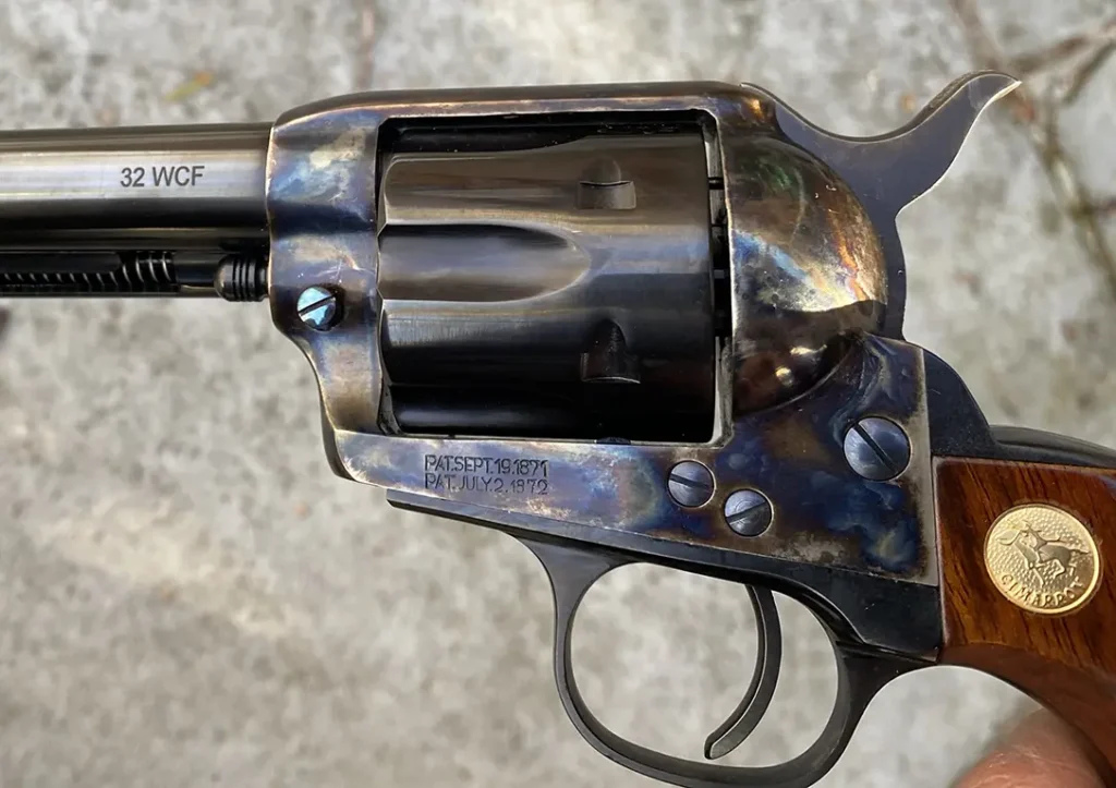 The Cimarron Model P exhibits a case hardened receiver. 