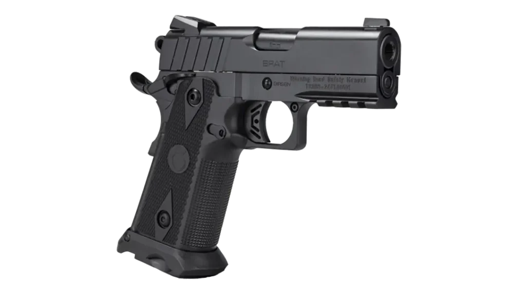 Officer slide and barrel on top of double-stack frame.