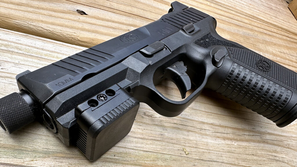 A universal rail accepts the tag holder.