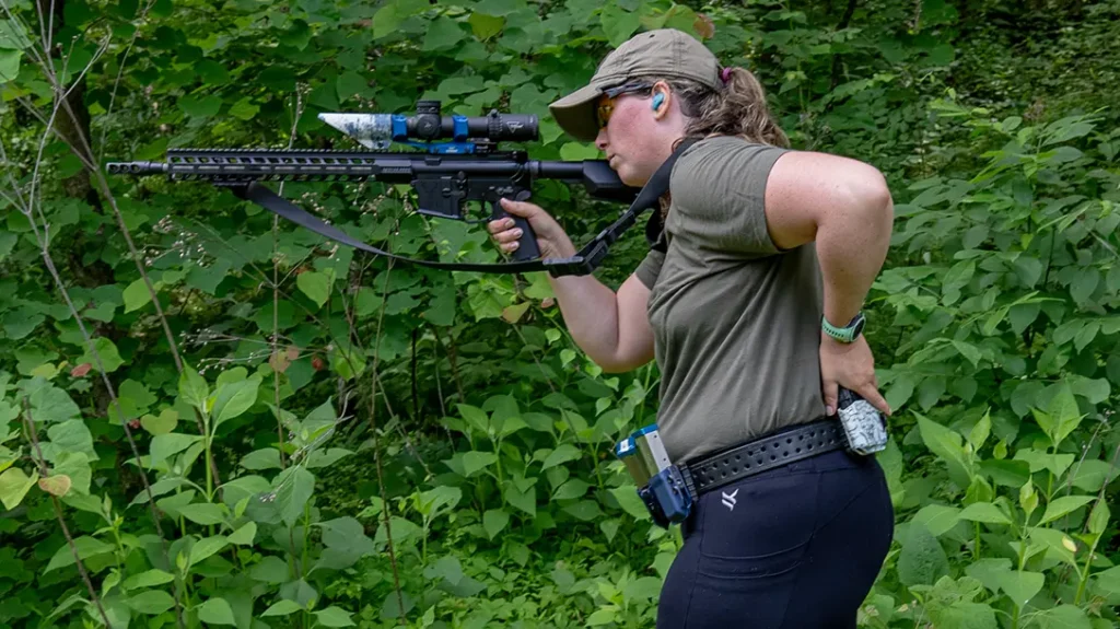 Loading the mounted rifle during the drill. 