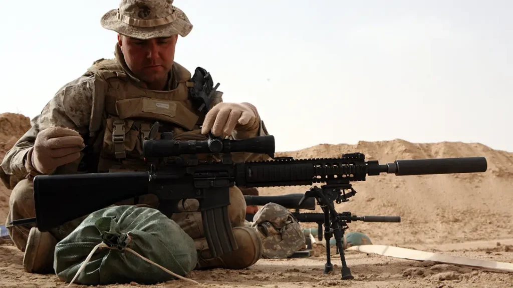 A U.S. Marine with the MK12 SPR in theater. 