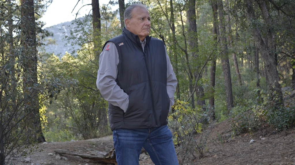 The author demonstrating cold weather carry.