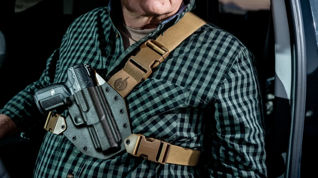 Cold Weather Carry: FiveseveN Pistol and the GunfightersINC Chest Rig.