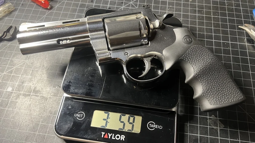 With a loaded weight of 3 lbs, 6 oz (using Federal Power Shock 240-grain ammunition), the Colt Kodiak is not lightweight.