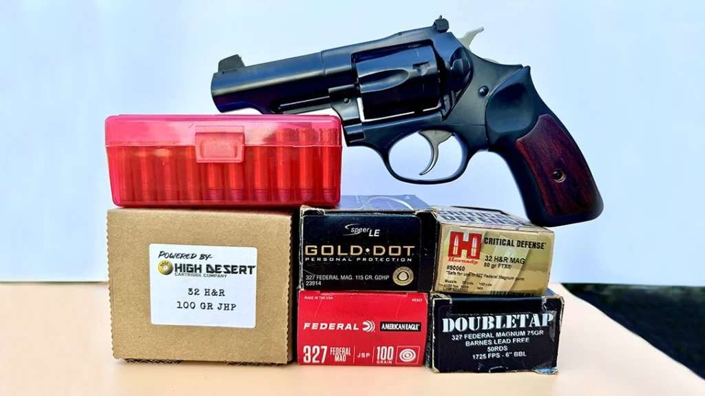 The swing-out cylinder of the Lipsey’s Ruger SP101 has a six-round capacity and chambers .327 Magnum, .32 H&R Magnum or .32 S&W Long or .32 S&W.