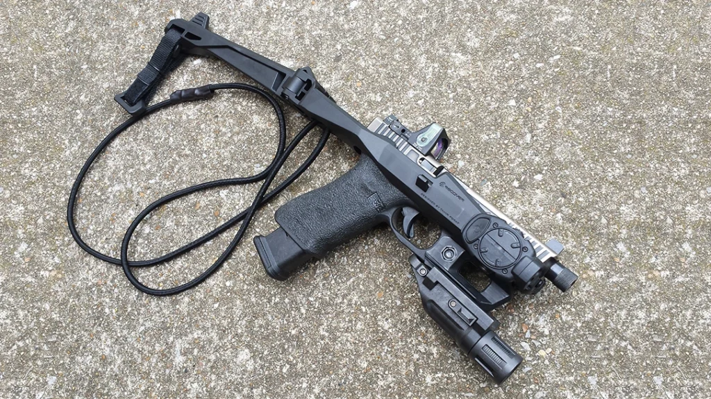 The Trijicon RMR08G is an ideal optic for PDWs, such as the author’s Recover 20/20 adapter, which uses a Glock 17 as the host weapon.