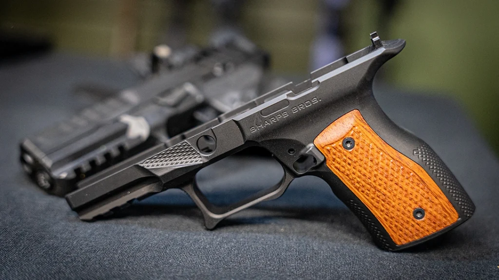 The standard Springfield Armory Echelon grip module weighs four ounces, while the Sharps Bros grip module weighs eight ounces.