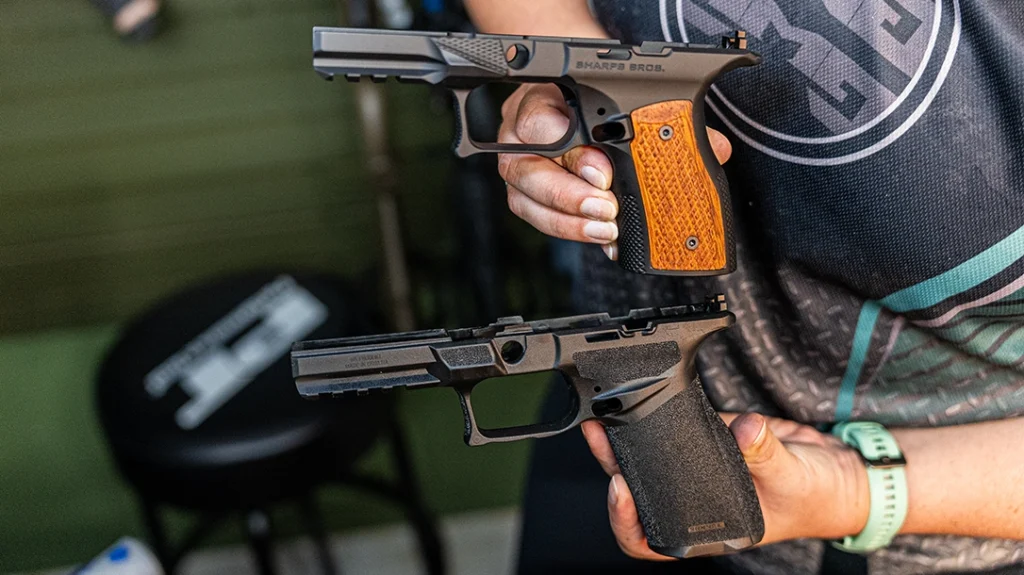 The Sharps Bros grip module angle for the Echelon is 13 degrees compared to the OEM (original equipment manufacturer) grip angle of 18 degrees.