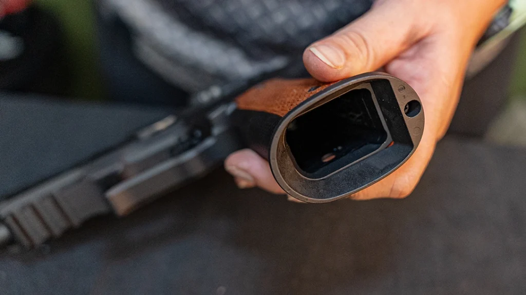 A flared mag well makes reloading a pistol easier, especially under stress.