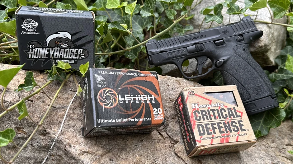 The author tested the Smith & Wesson Bodyguard 2.0 with Black Hills 60gr. Honey Badger, Hornady Critical Defense 90gr. FTX, and Lehigh Defense 68gr. XD.