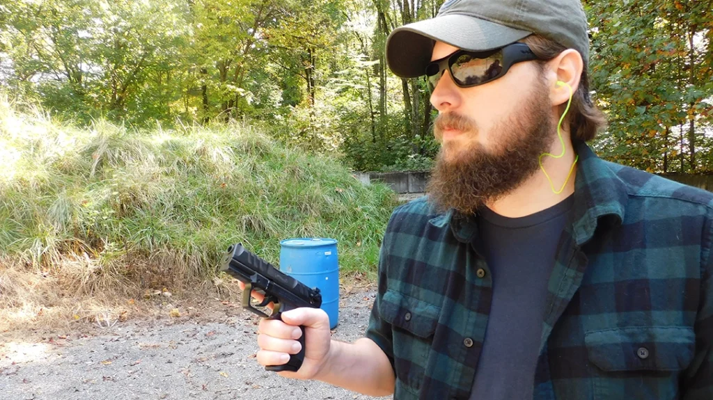 The author running the Walther PD380.