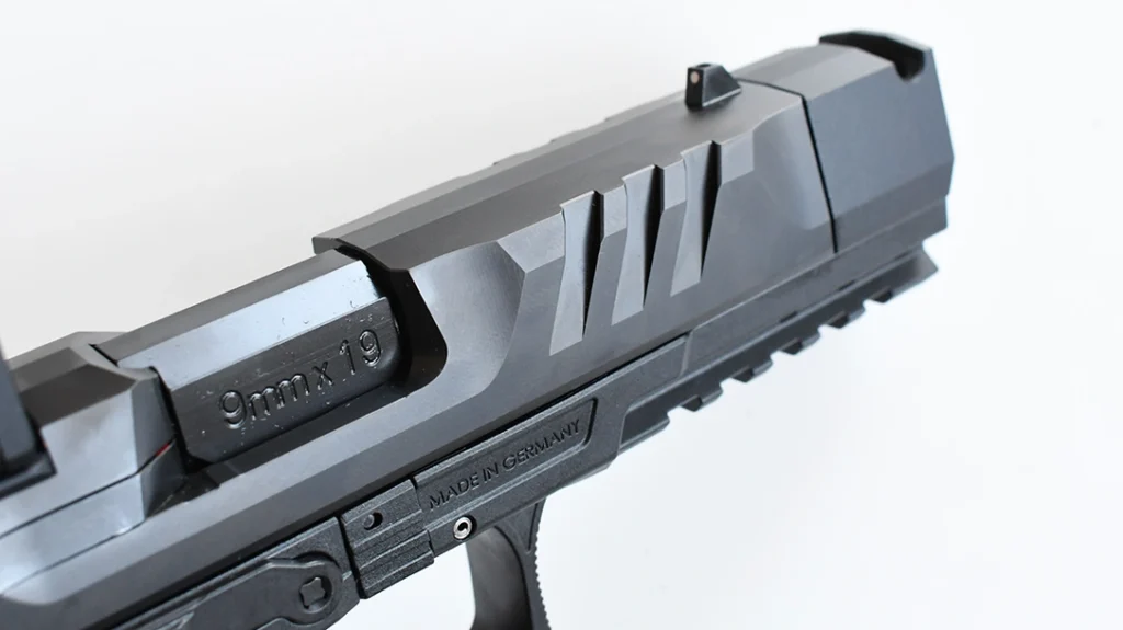 Walther PDP slides, like that on the Pro-X, have distinctive and easy-to-grab “Super Terrain” serrations fore and aft.