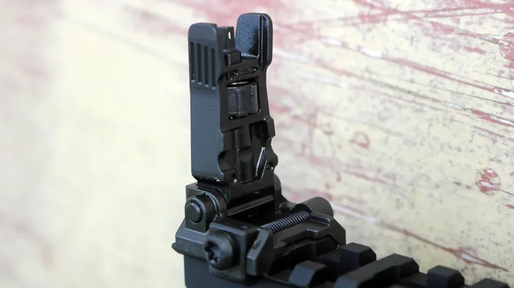 This folding backup front sight from Meprolight contains a tritium insert that makes it visible even in hard dark.