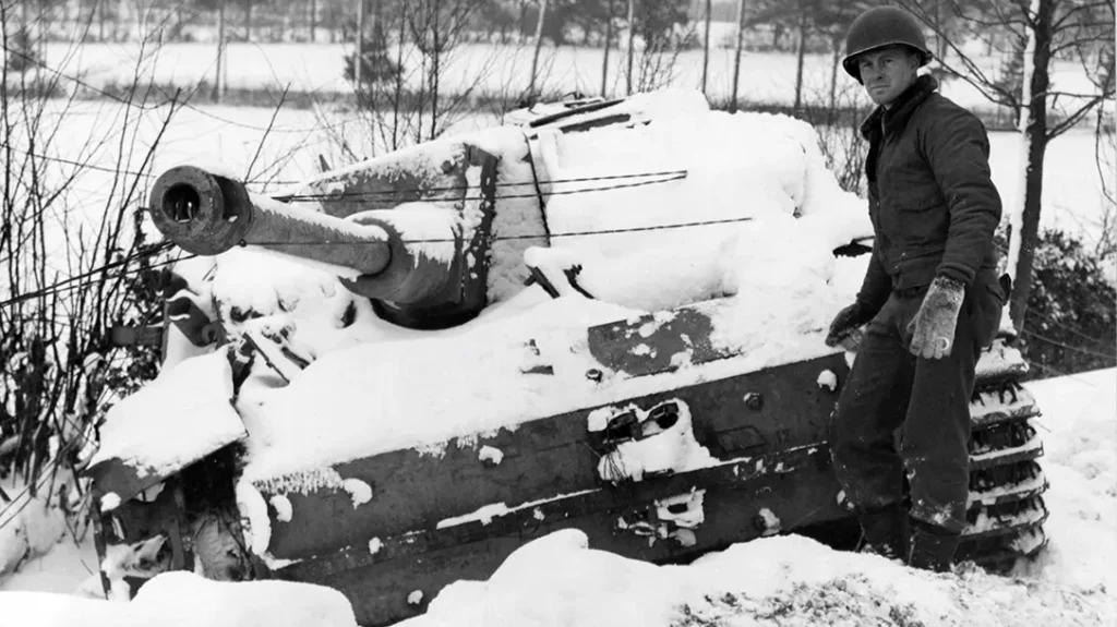 A destroyed enemy tank.