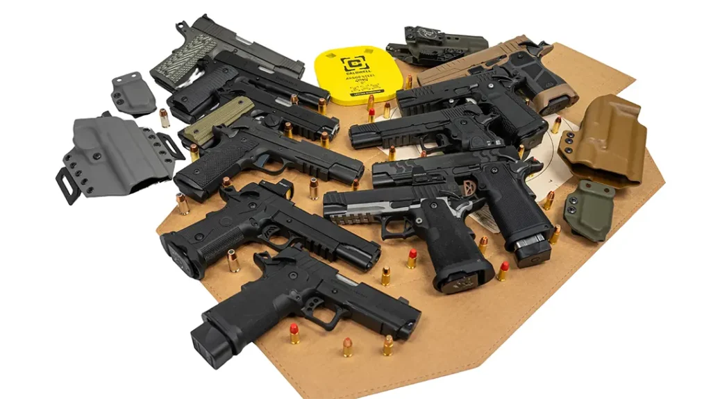 Single-stack and double-stack pistols tested for Ballistic's Best 1911s 2024. 
