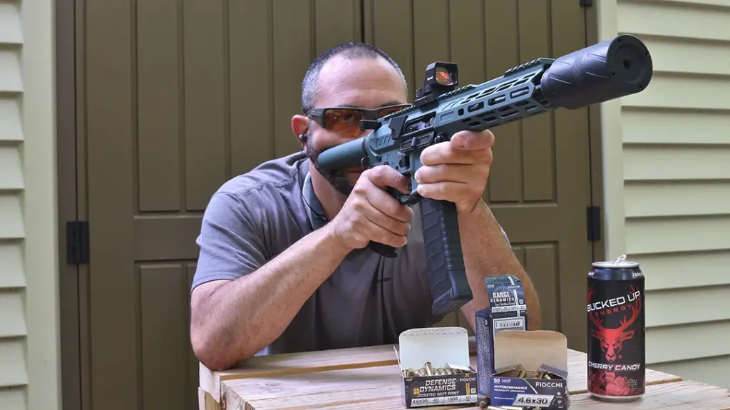 Rounds downrange in 4.6x30mm. 