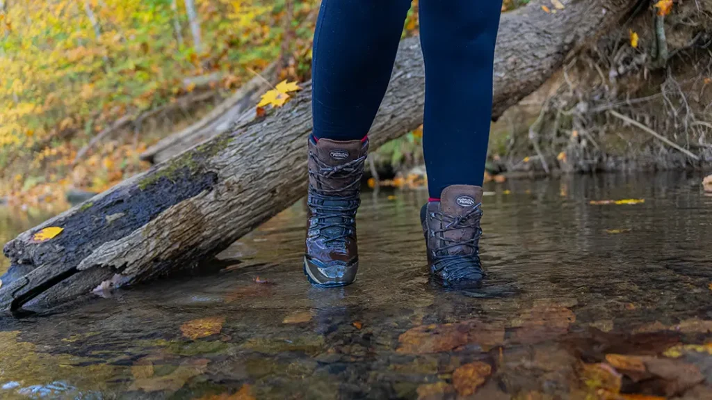 submerging boots in creek crossing