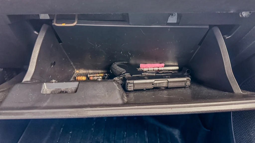 This S&W CSX 9mm left in an unlocked auto glove box is ripe for theft.