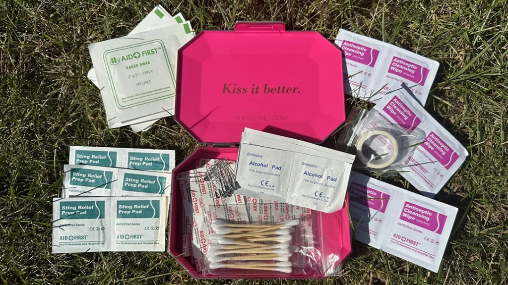 The Blingsting features everything you need for basic beginner first aid.