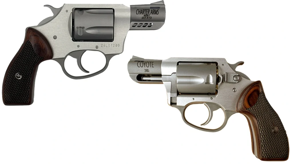 The Charter Arms Coyote has a 7075 aluminum frame, 416 stainless-steel barrel, yoke, and action; the frame is anodized, and the stainless components are matte-finished.