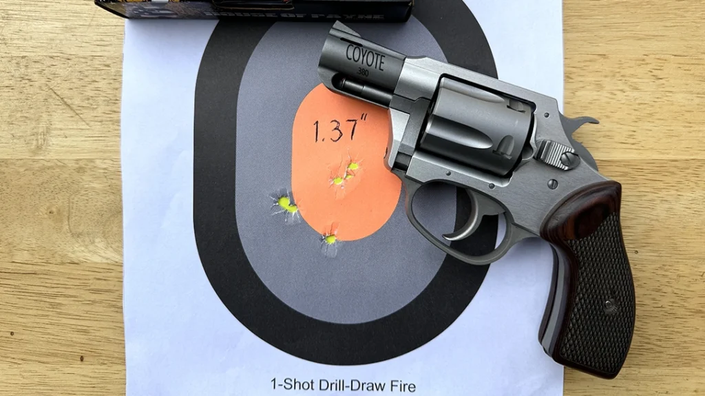 The tightest 5-shot group was made using the HOP 95 gr. FMJ .380 ACP load; the heavier bullets also shot closer to the point of aim.