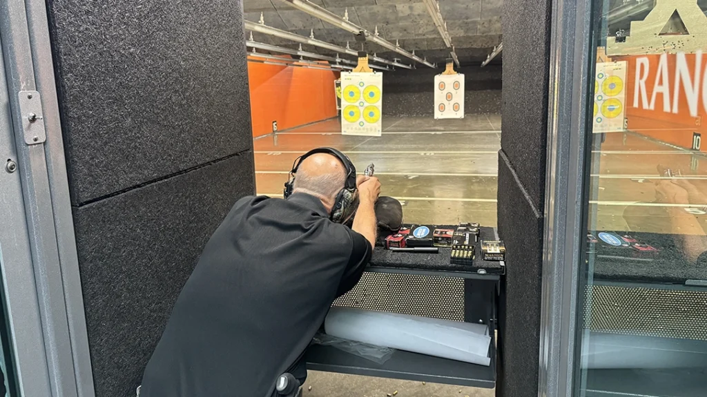 Accuracy potential was tested at 15 yards; shooting was single action from the bench, using a sandbag rest.