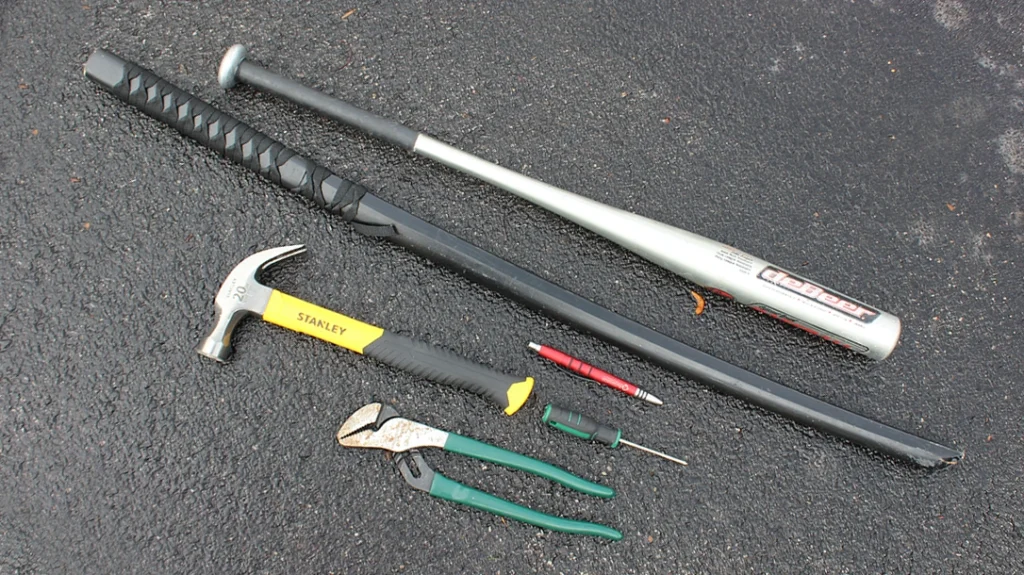 Hand tools, often kept in a vehicle, can make amazingly effective improvised weapons.