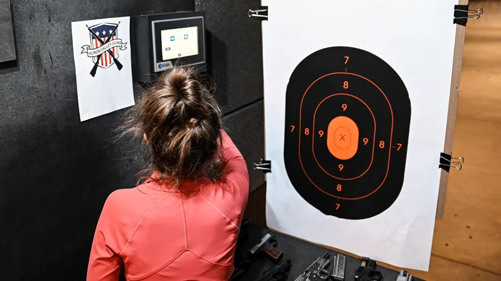 An indoor range typically has a cardboard backing that you place your target on and outdoor ranges offer many different options.