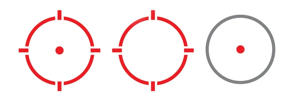 The reticle is simply the aiming point you see and usually features a single dot, while some offer reticles that combine dots with circles or larger patterns.