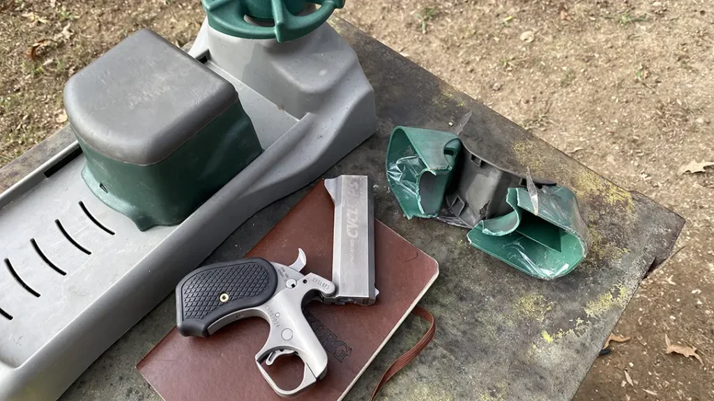 Recoil from the Bond Arms Cyclops destroyed a shooting rest.