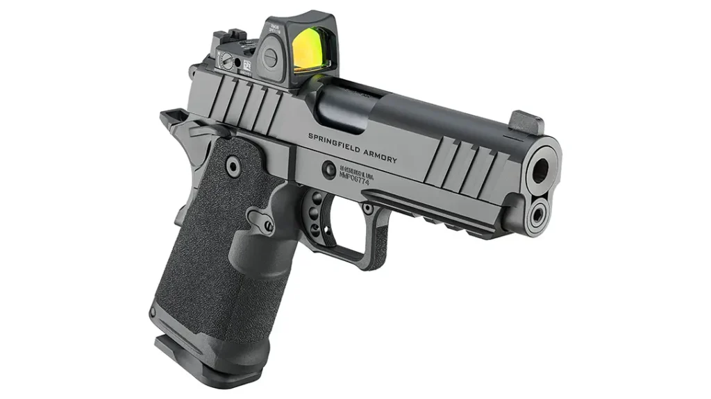 DS Prodigy 3.5" Compact topped with a red dot optic. 