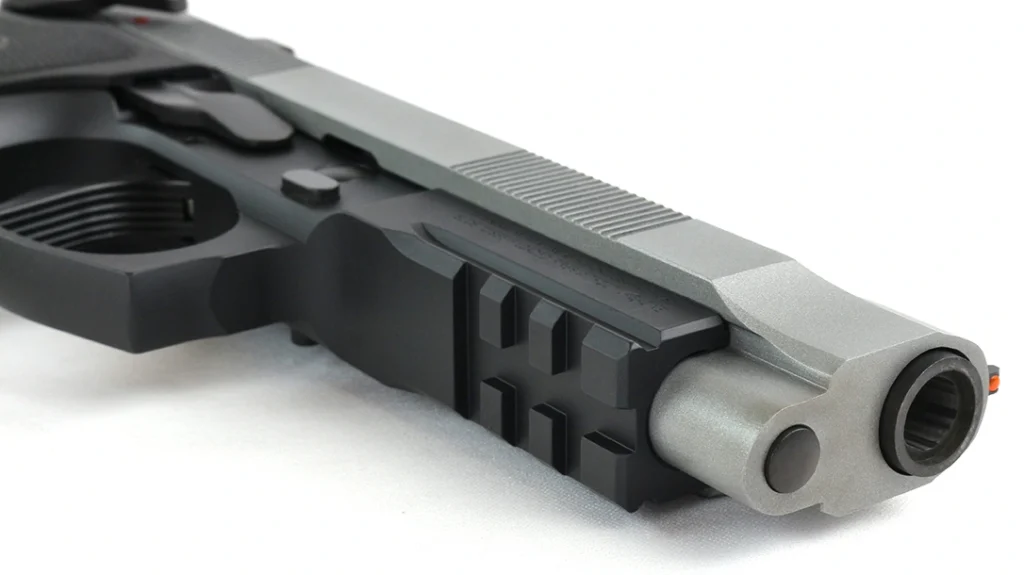 The front of the trigger guard is flattened and stepped to accommodate those who like resting a portion of their support hand there.