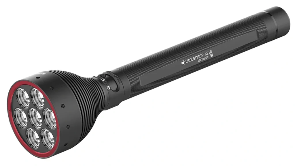 The Ledlenser X21R arrived in a hard shell case with an in-molded handle.