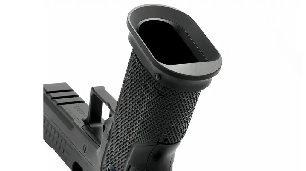 Comes with a flared mag well.