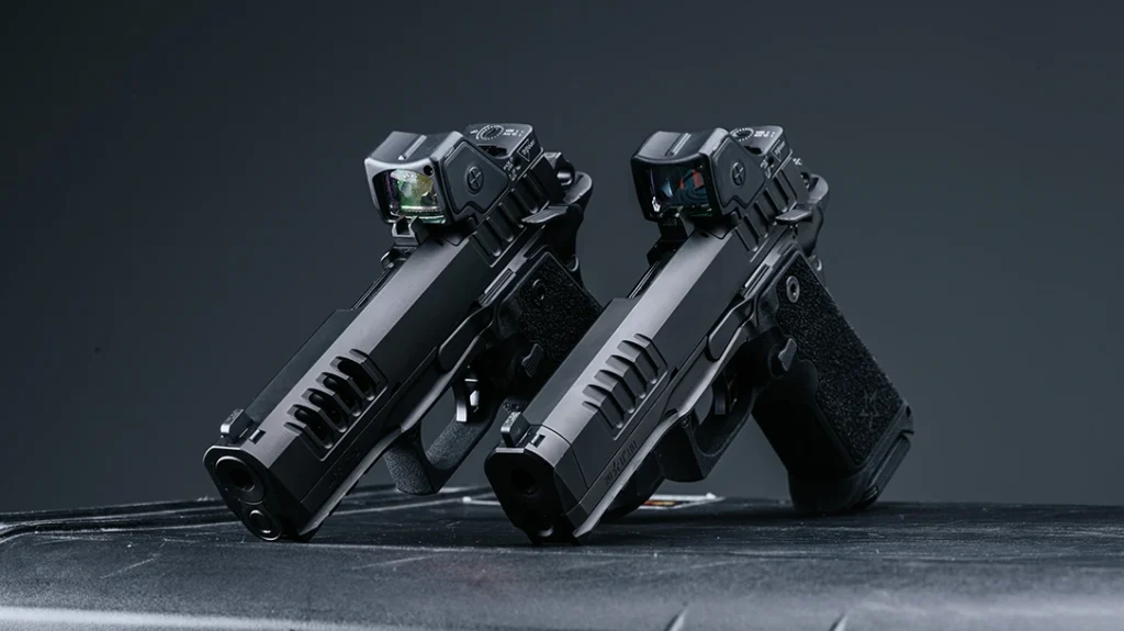 The company moved the rear sight forward on the slide and moved the mounting holes for the Trijicon RMR HD and SRO back to reduce chamber overhang.