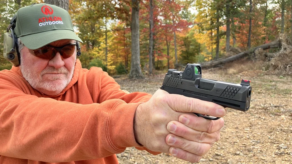 The Trijicon RMRcc red dot assisted in engaging targets at close distances, and the red dot was easy to pick up rapidly.