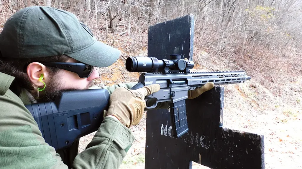 Working the CMMG Dissent Br4 rifle on the range. 