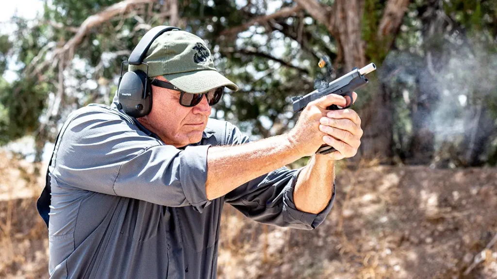 The author shooting the finished Colt Gunsite Lightweight Commander.